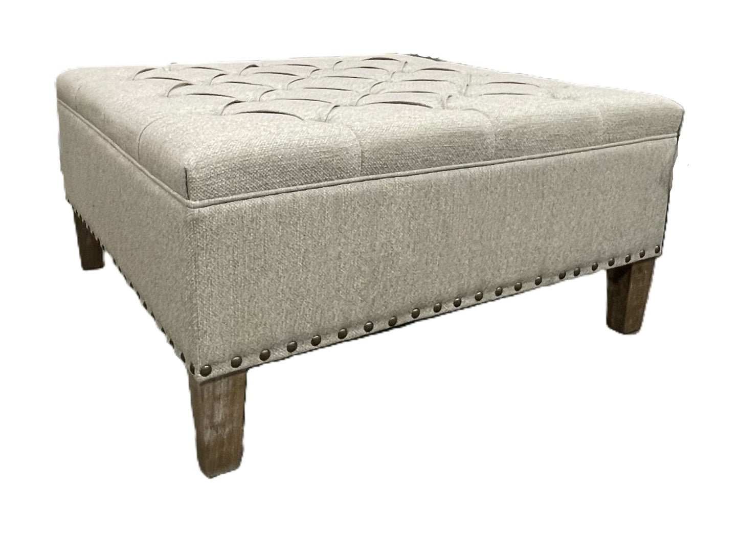 Lindsey Cream Button-Tufted Cocktail Ottoman