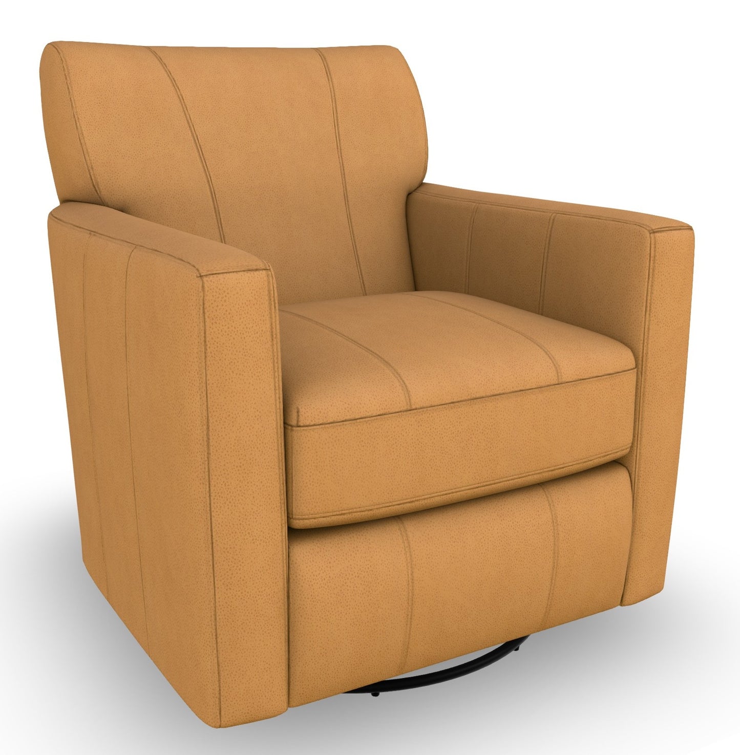 Toasty brown leather track arm accent chair on a swivel glider base