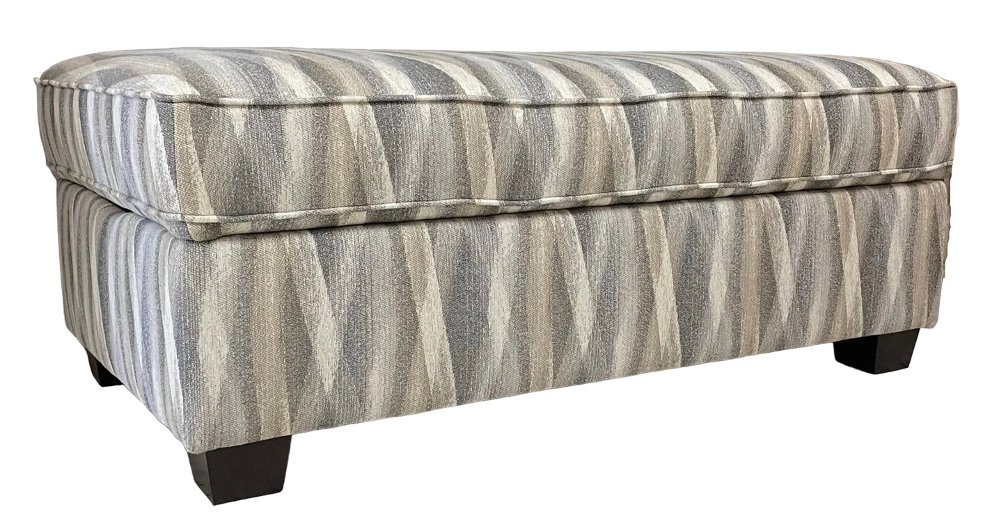 Multi neutral tone modern striped storage ottoman on espresso stain wood feet