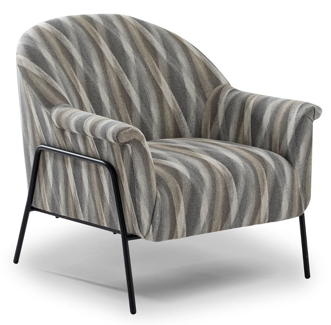 Multi neutral tone modern striped armchair on a black metal frame