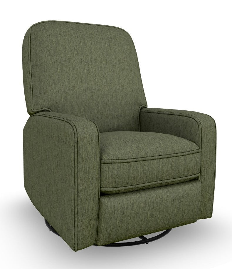 Green recliner chair on a swivel glider base