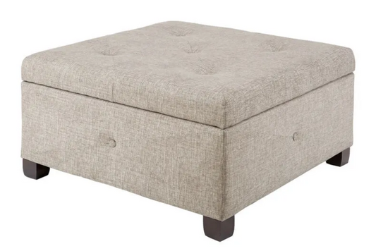 Aspen Sand Button Tufted Storage Ottoman