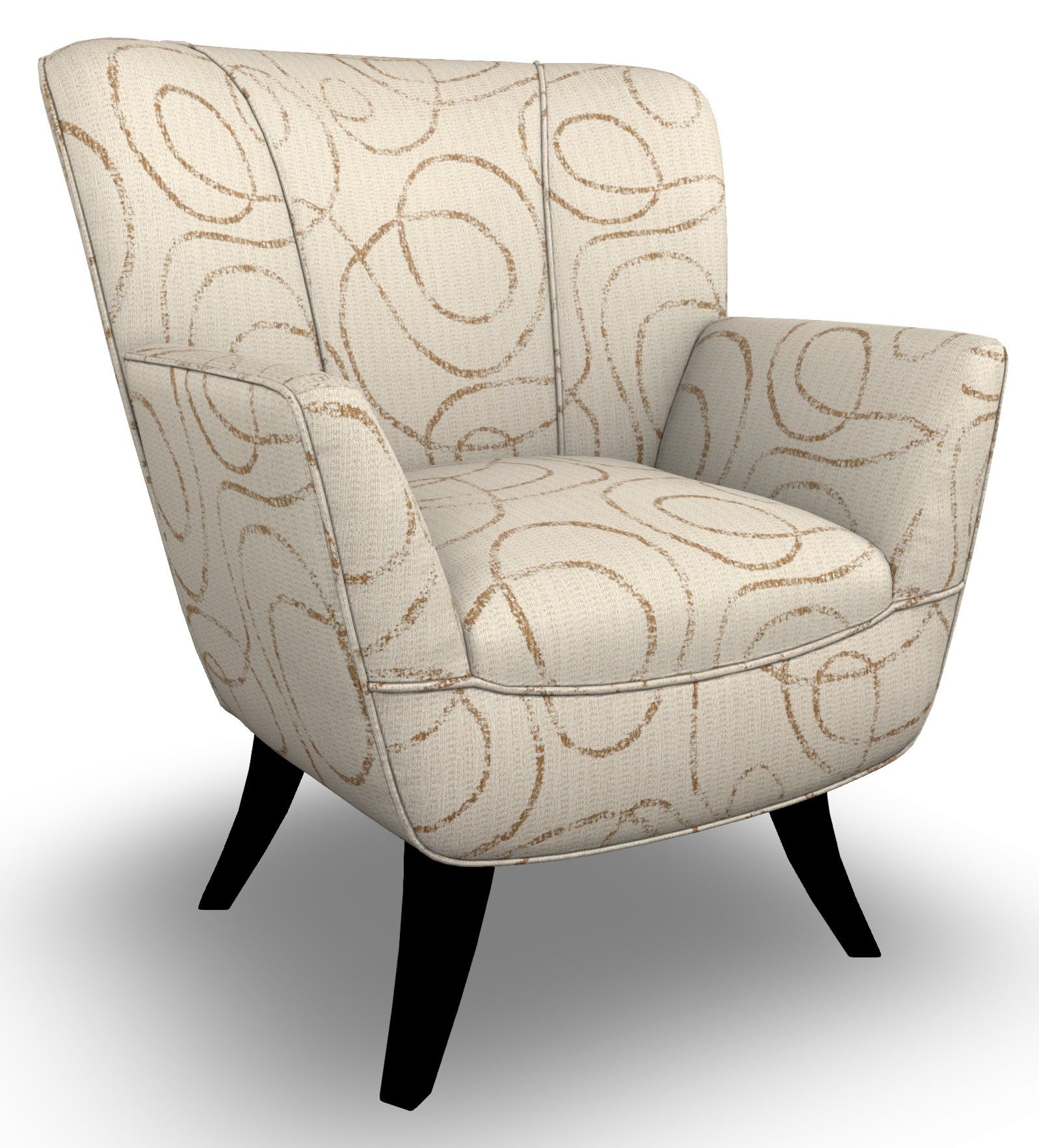 Caramel and ivory swirl patterned club stop flared espresso stain wood legs