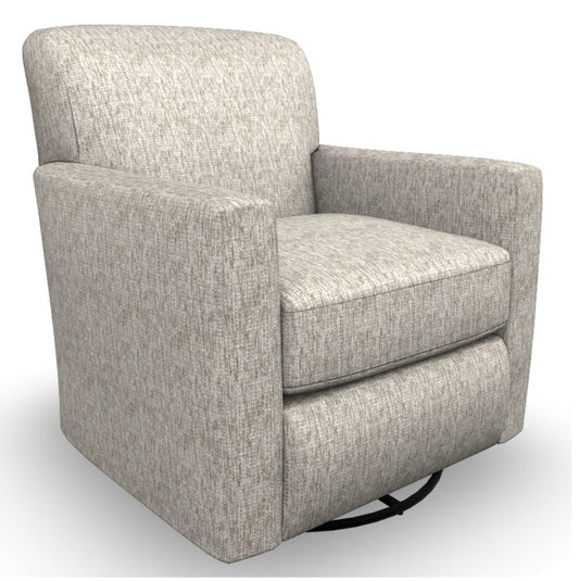 Alabaster tweed track arm accent chair on a swivel glider base
