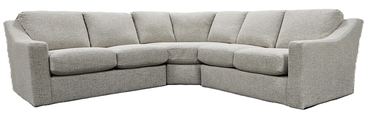 Gray and beige three piece slope track arm  sectional on hidden disc feet