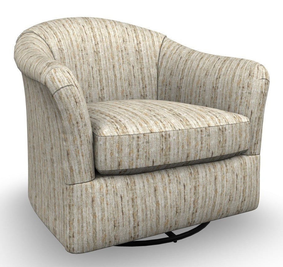 Neutral tone stripe barrel chair on a swivel glider base