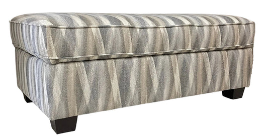 Multi neutral tone modern striped storage ottoman on espresso stain wood feet
