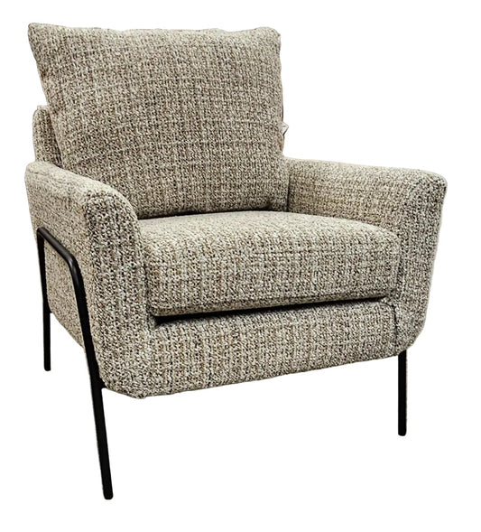 Multi-neutral tone contemporary accent chair on a black metal flared frame