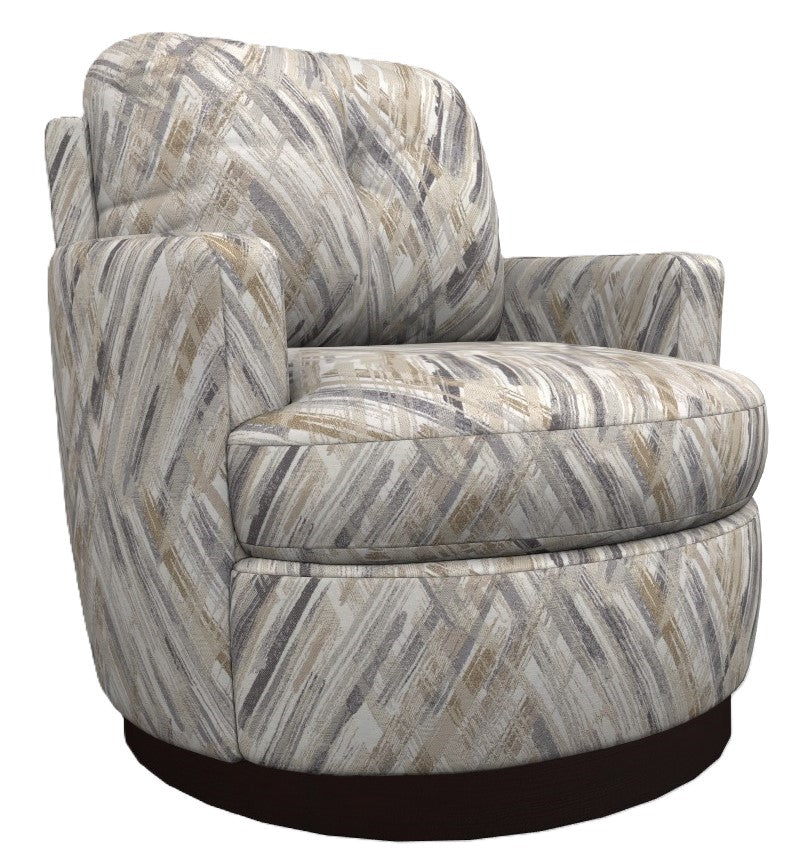 Multi neutral abstract pattern club chair on espresso stain wood swivel base