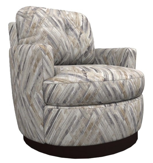 Multi neutral abstract pattern club chair on espresso stain wood swivel base