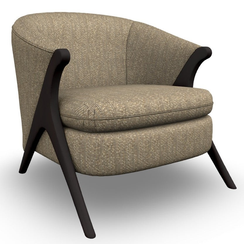 Textural taupe club chair on espresso stain wood wishbone legs