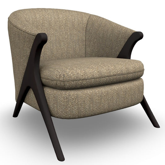 Textural taupe club chair on espresso stain wood wishbone legs
