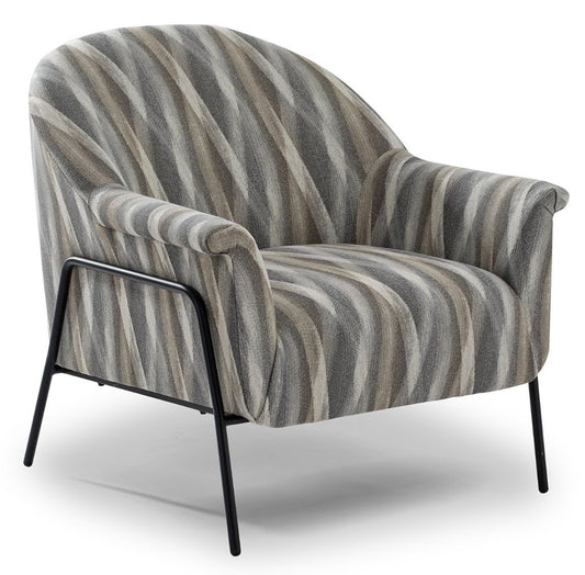 Multi neutral tone modern striped armchair on a black metal frame