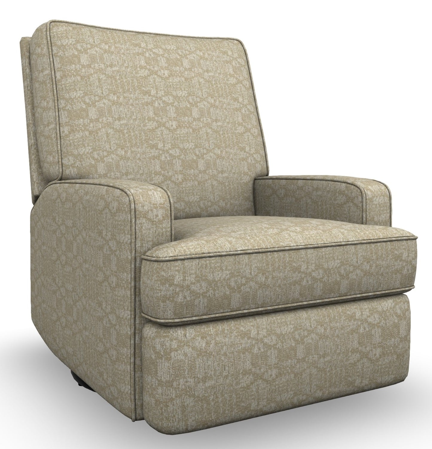 Linen brocade recliner on a swivel glider base