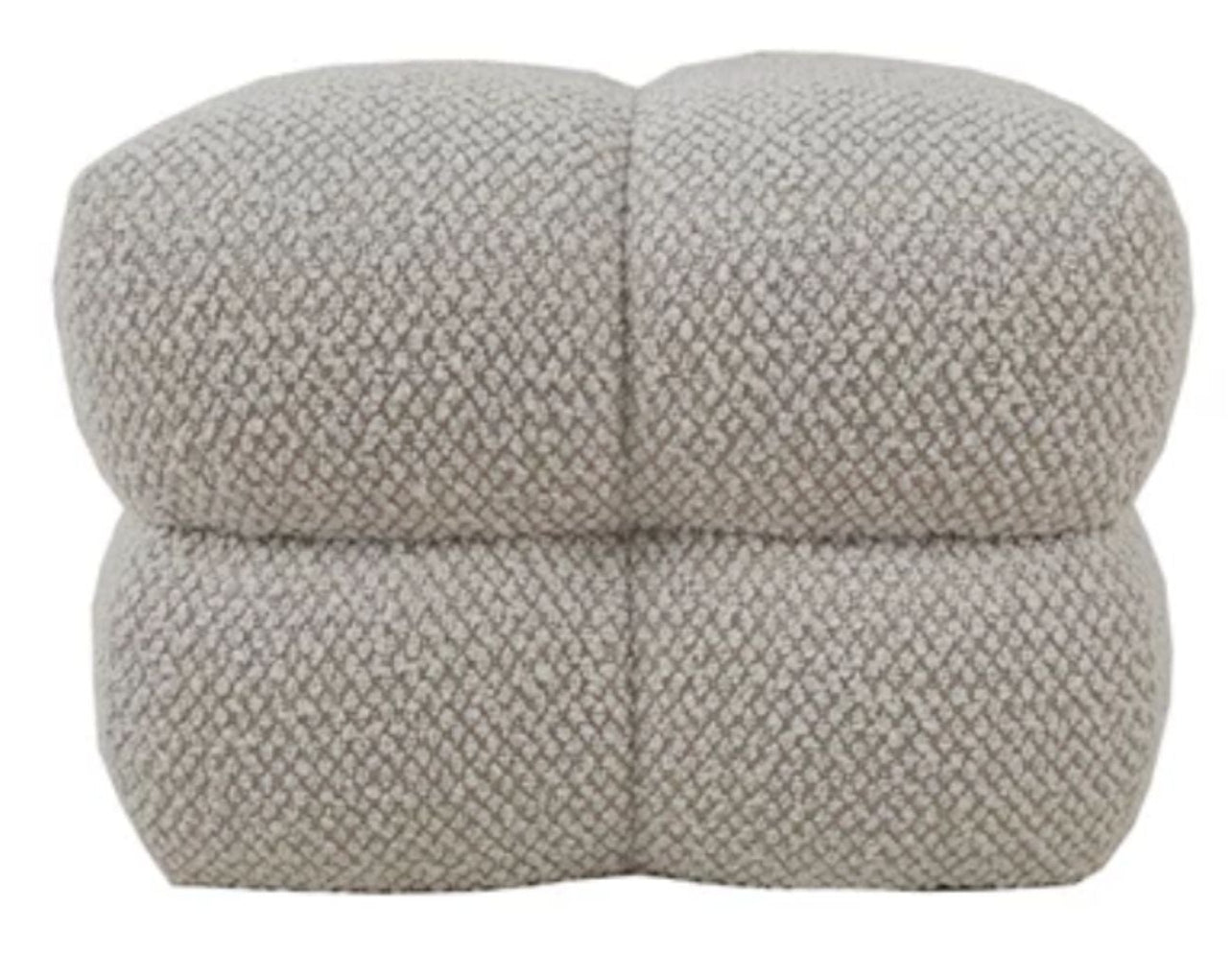 Textured soft white tufted ottoman with inset button feet